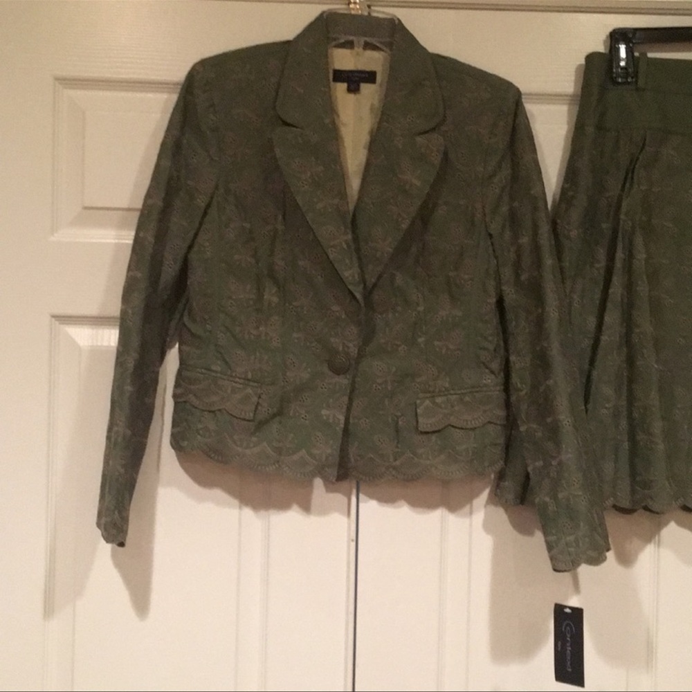Context 2 piece suit (skirt & jacket) olive green